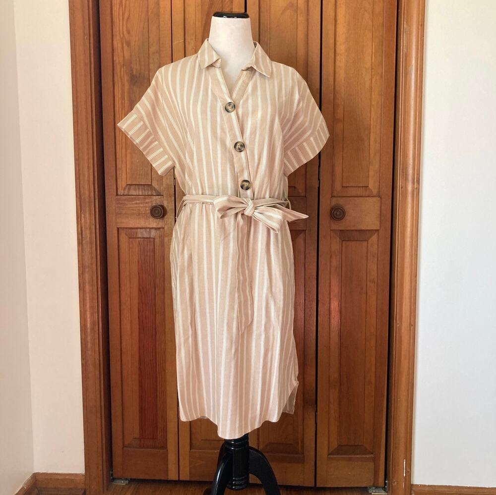 Robert Louis Tan Striped Pullover Dress, Size L